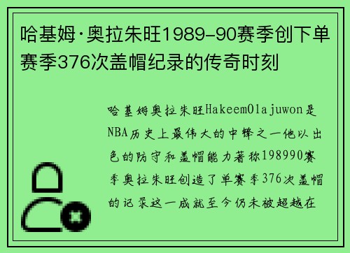 哈基姆·奥拉朱旺1989-90赛季创下单赛季376次盖帽纪录的传奇时刻