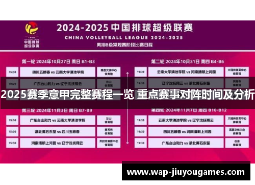 2025赛季意甲完整赛程一览 重点赛事对阵时间及分析